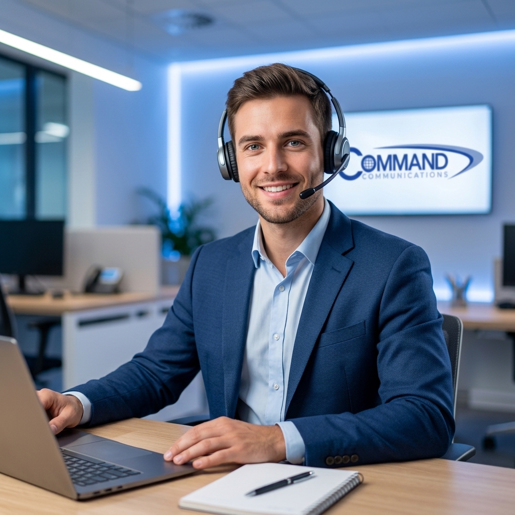 Professional support representative on headset