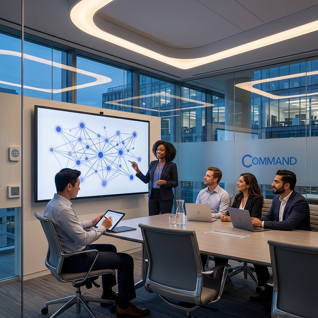 Business team collaborating with cloud communications